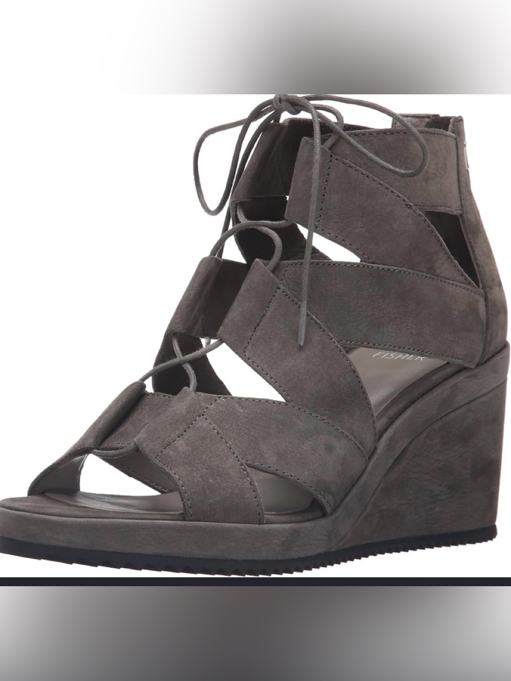 Eileen Fisher Dibs Lace-Up Wedge Sandals in Graphite Grey - Size 9.5